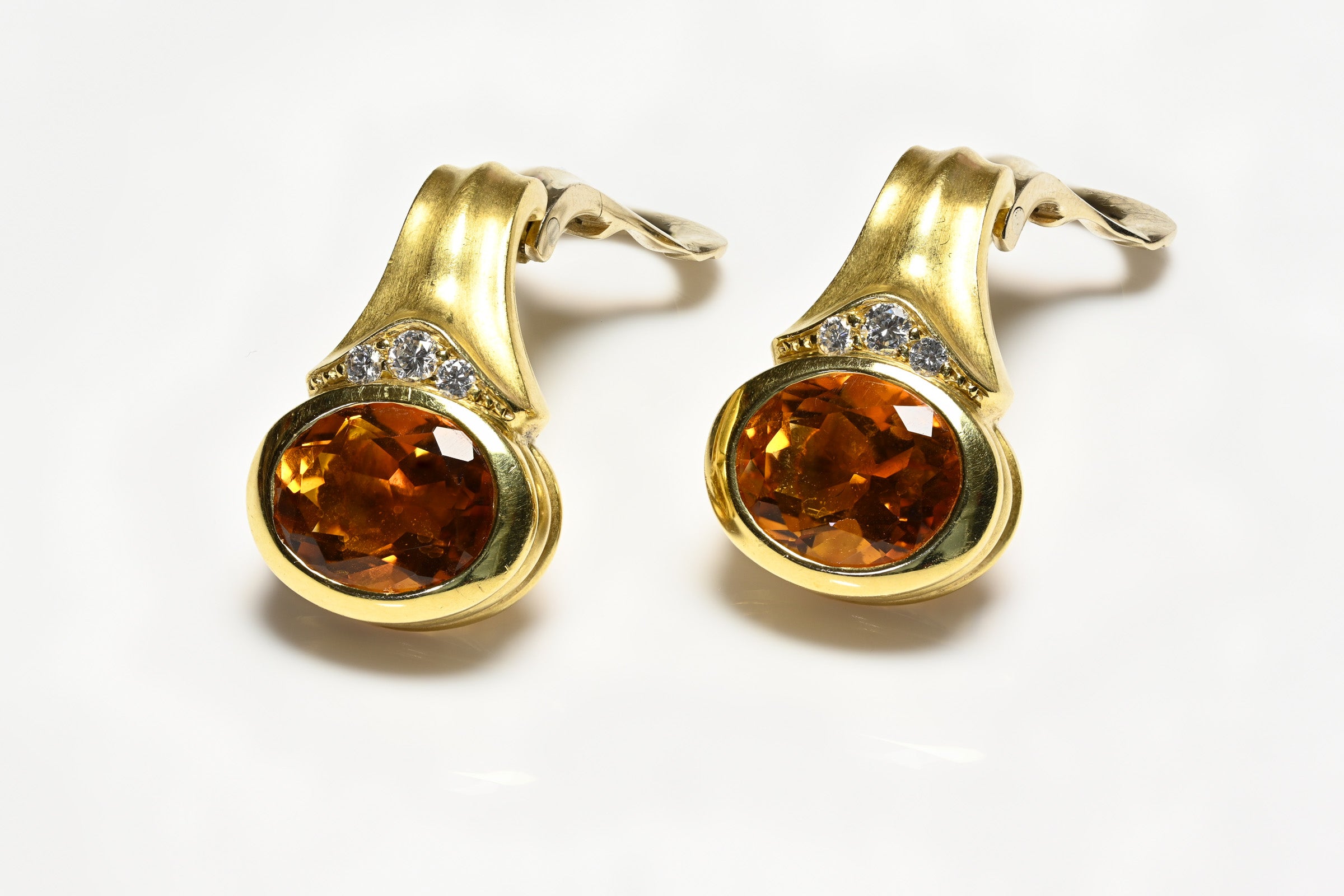 Citrine Diamond 18K Yellow Gold Earrings