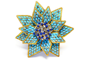 Coco Chanel Paris 1930's Gripoix Blue Turquoise Glass Camellia Flower Brooch