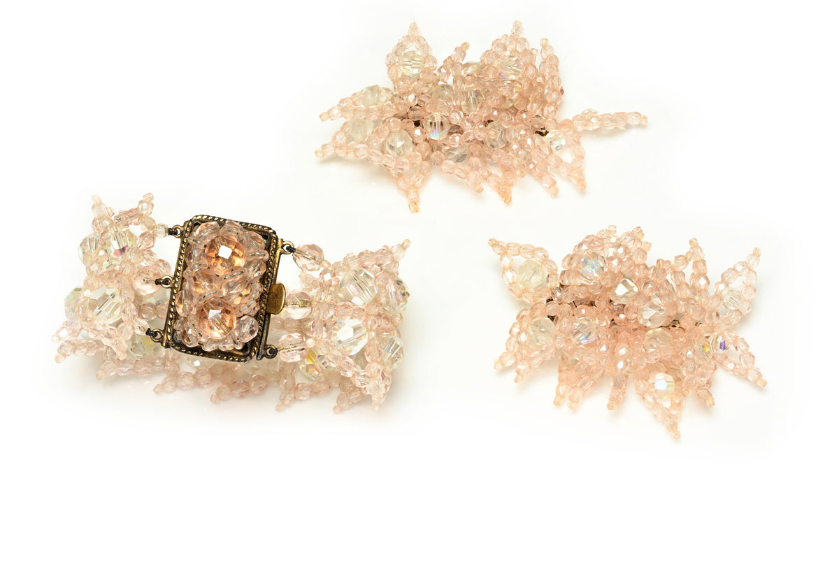 Coppola e Toppo for Emilio Pucci Pink Crystal Beaded Earrings Bracelet Set