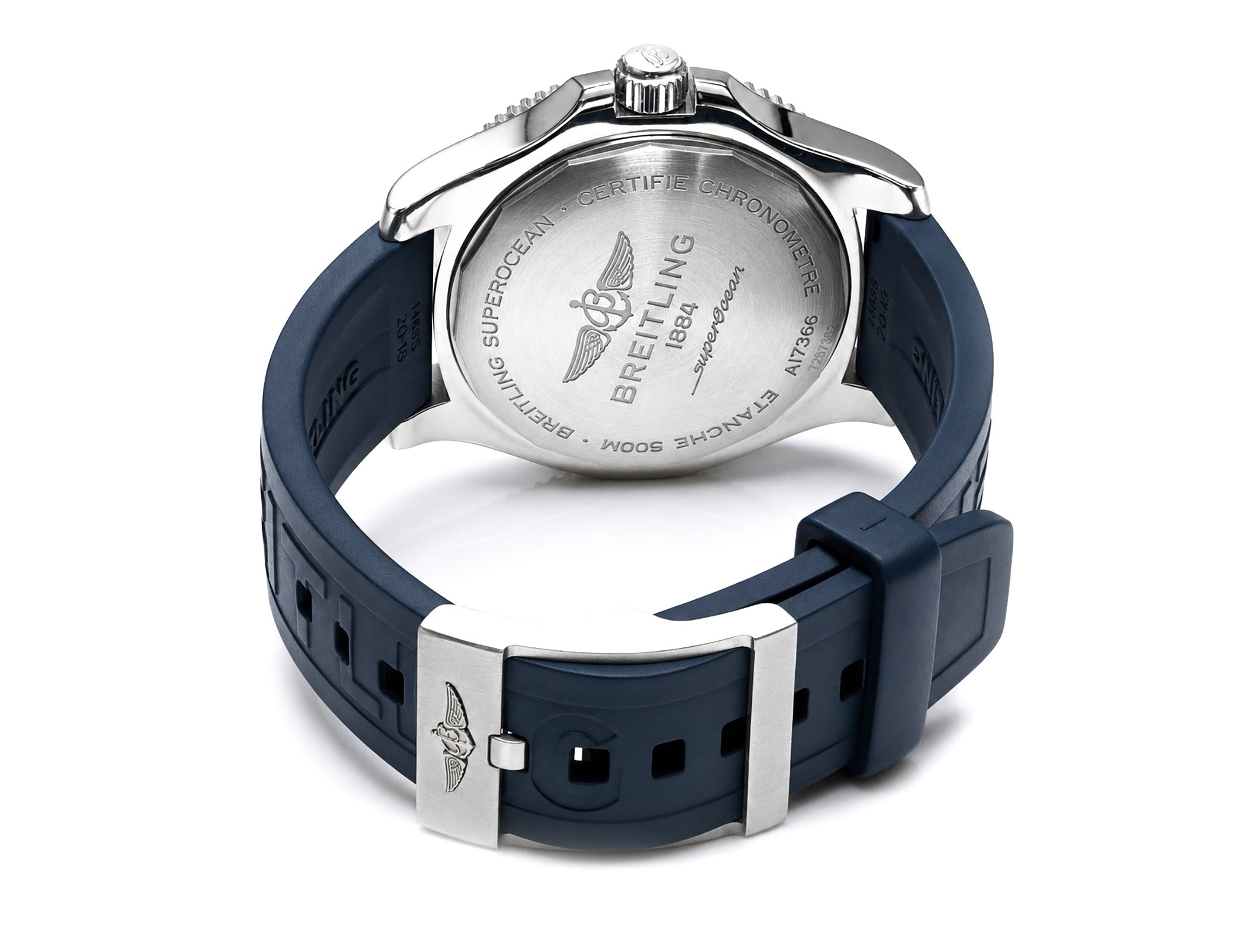 Breitling Superocean Automatic 42 Blue Rubber Strap Watch A17366 Back 
