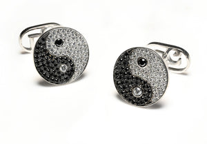 David Gotlib 18K Gold Yin and Yang Cufflinks with Black & White Diamonds