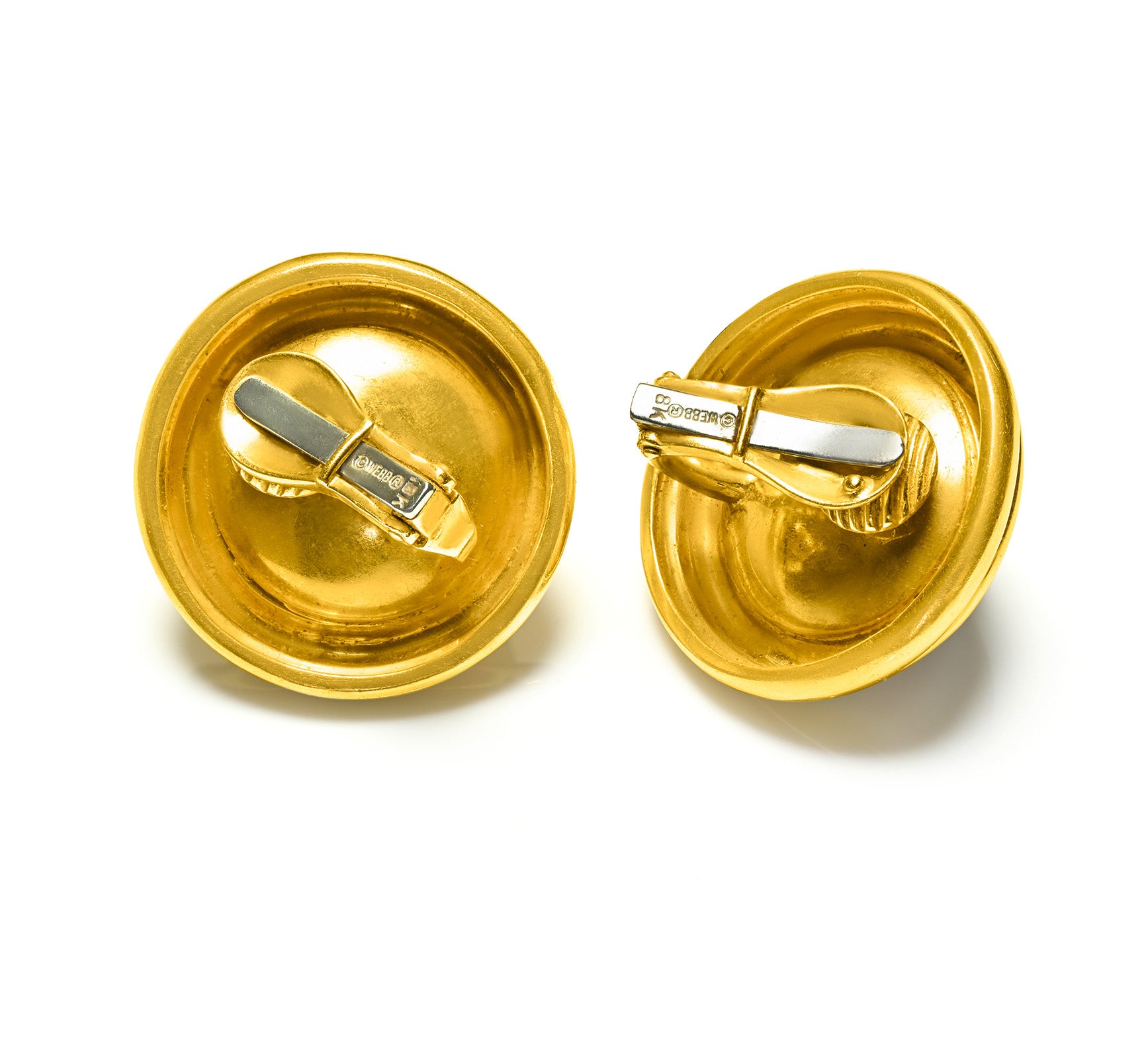 David Webb Signed Mabe Pearl Earrings in 18K Yellow Gold