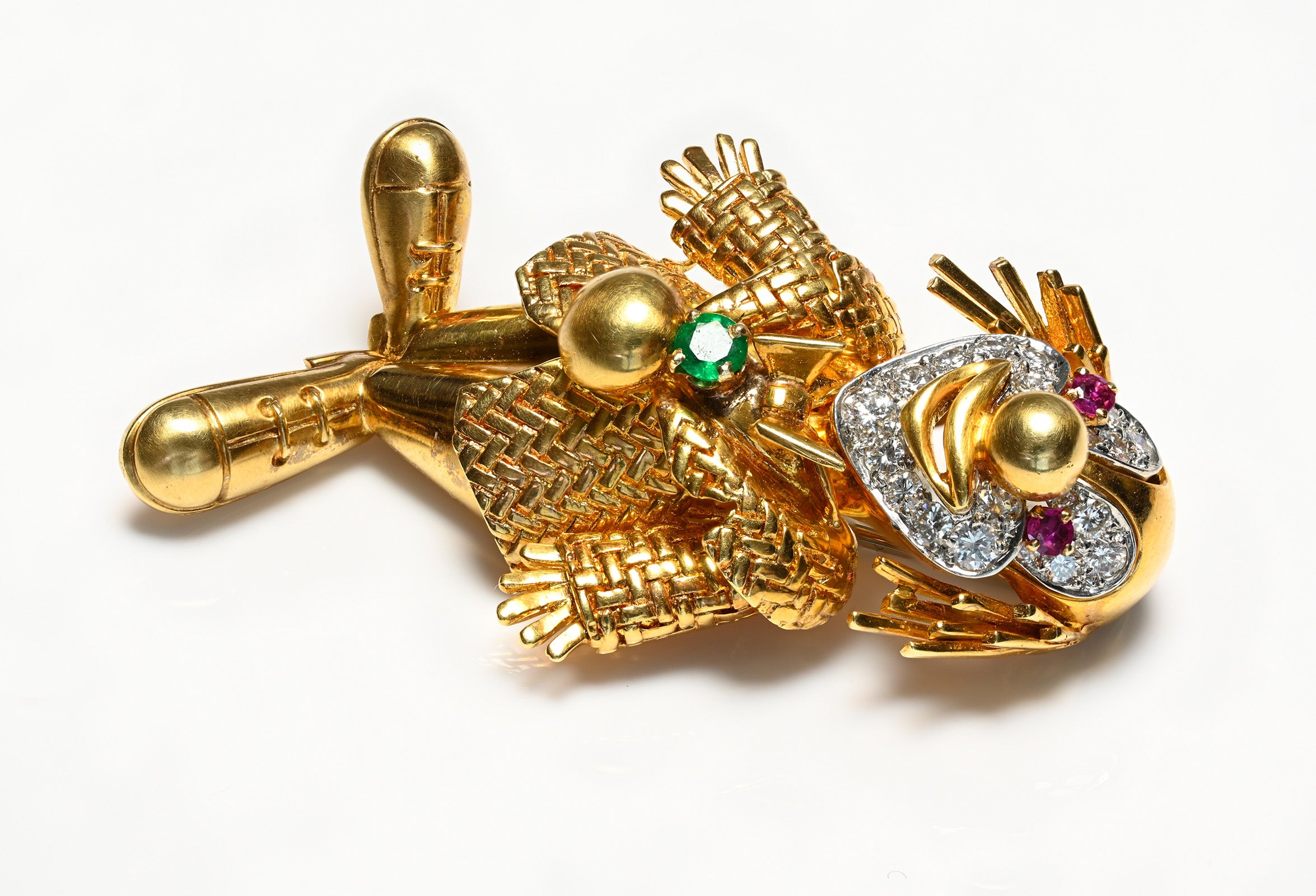 Diamond Ruby Emerald Gold Clown  Brooch