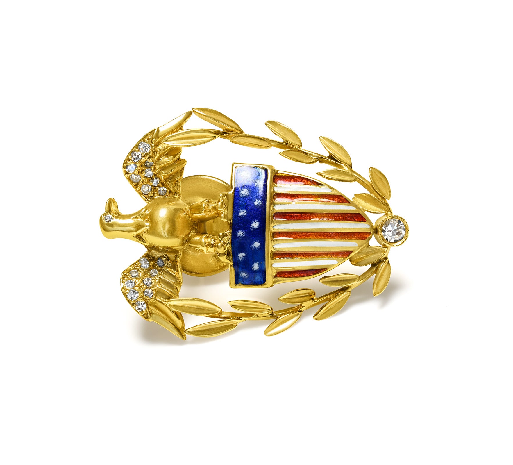 Gold Diamond Enamel American Flag Eagle Lapel Pin