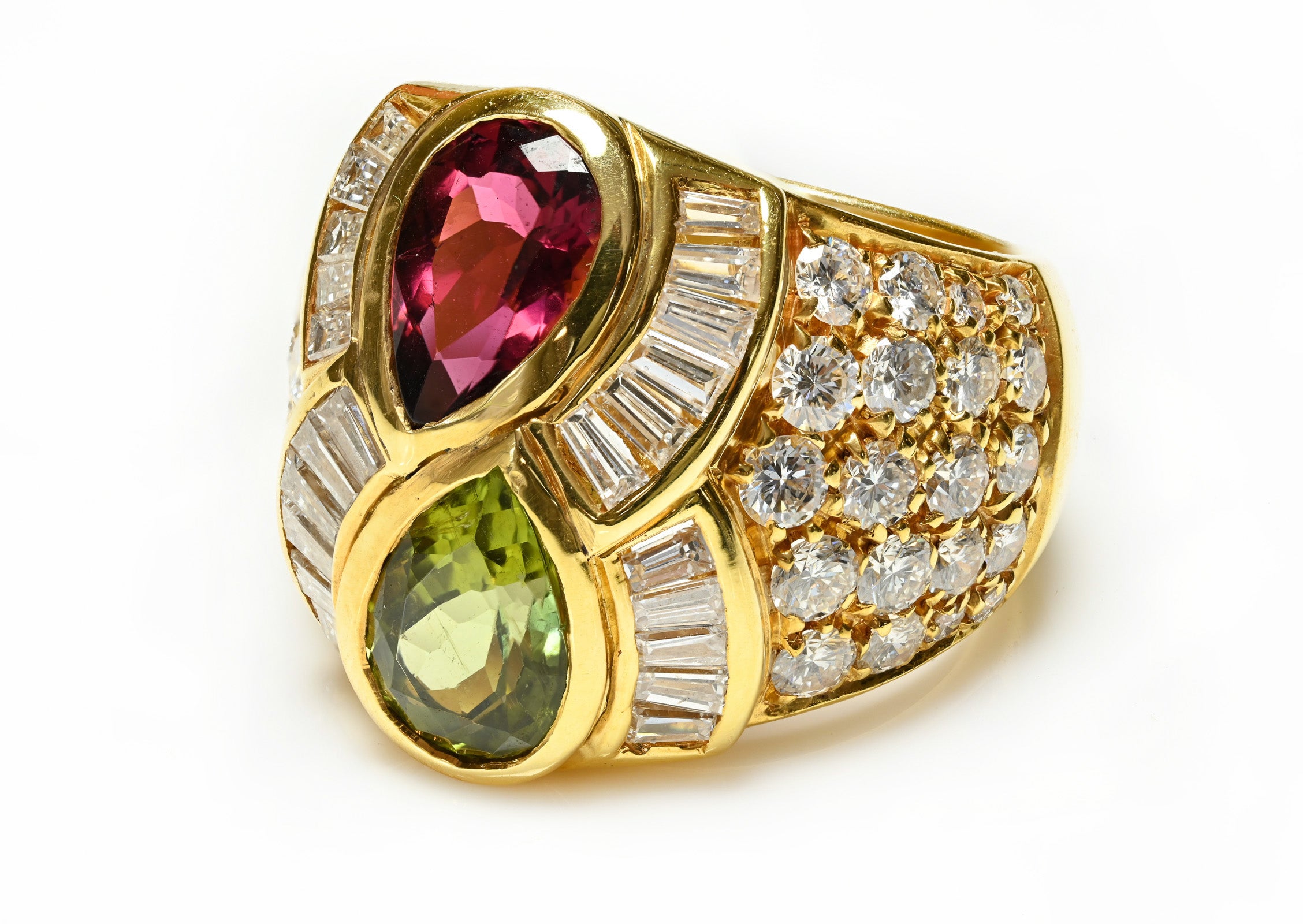 Diamond Pink Green Tourmaline 18k Ring