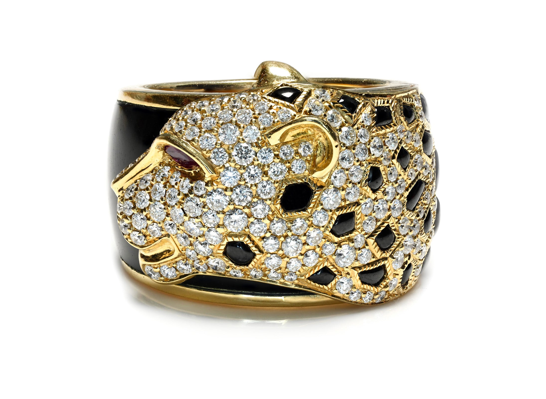Diamond, Ruby Onyx 18K Gold Cheetah Ring