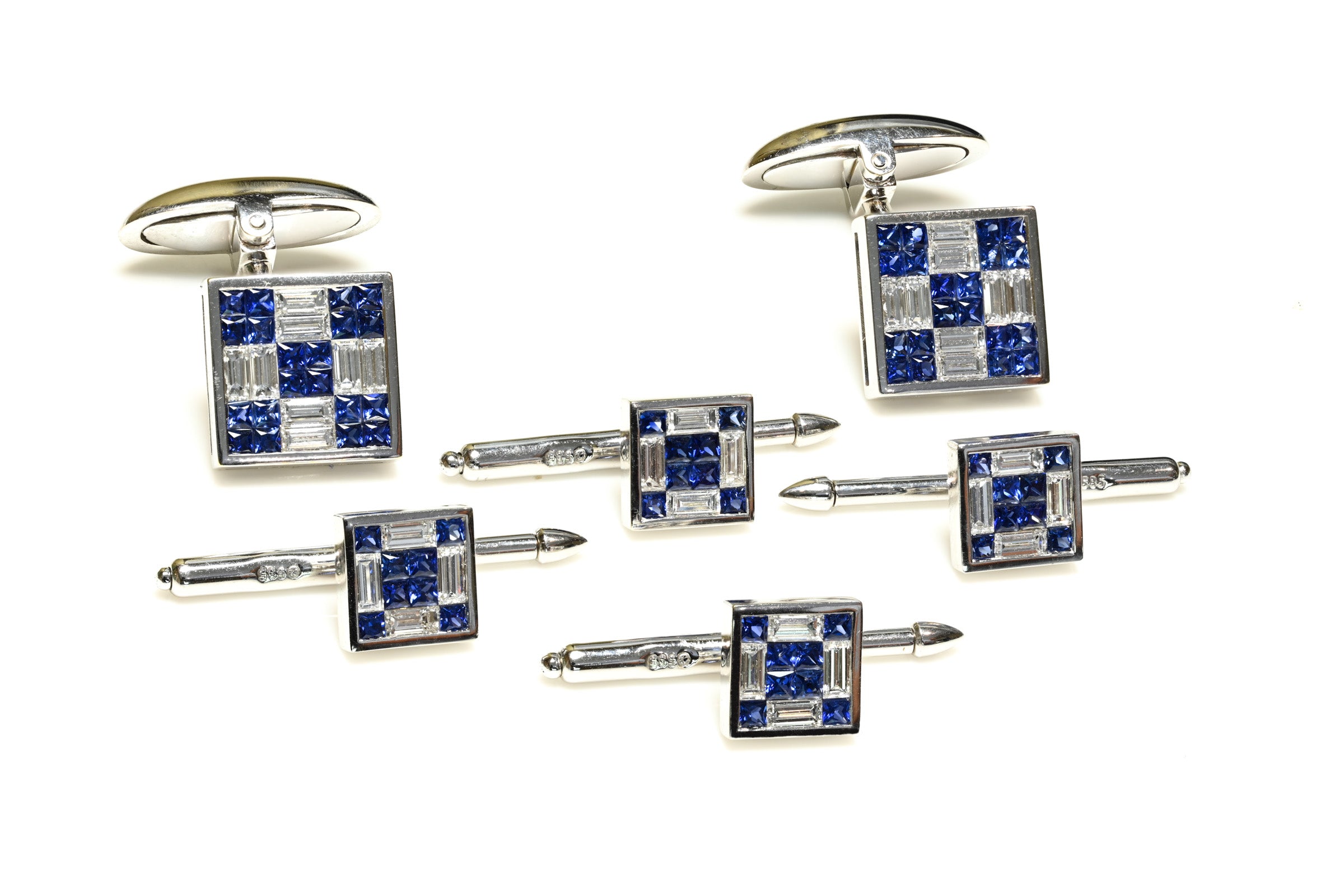 Diamond Sapphire 18K Gold Dress Set with Cufflinks and 4 Studs