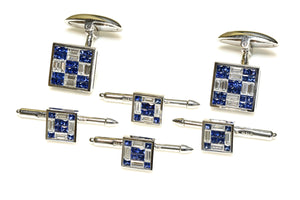 Diamond Sapphire 18K Gold Dress Set with Cufflinks and 4 Studs