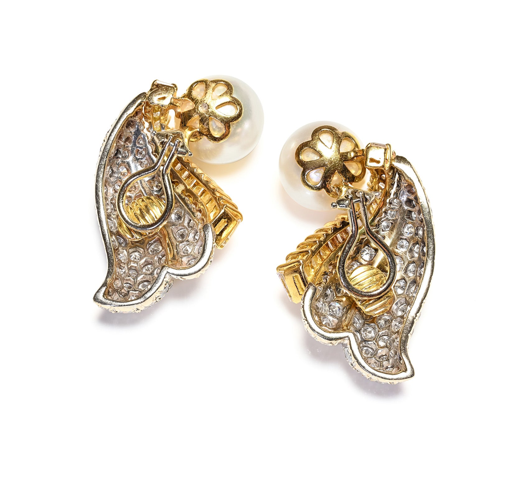 Diamond South Sea Pearl 18K Yellow Gold Earrings