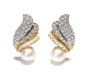 Diamond South Sea Pearl 18K Yellow Gold Earrings