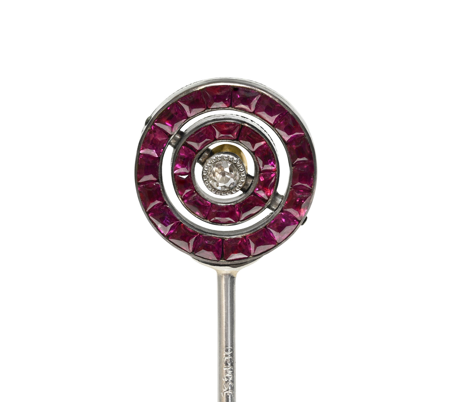 Edwardian Cartier Ruby Diamond Reversible Swivel Stick Pin