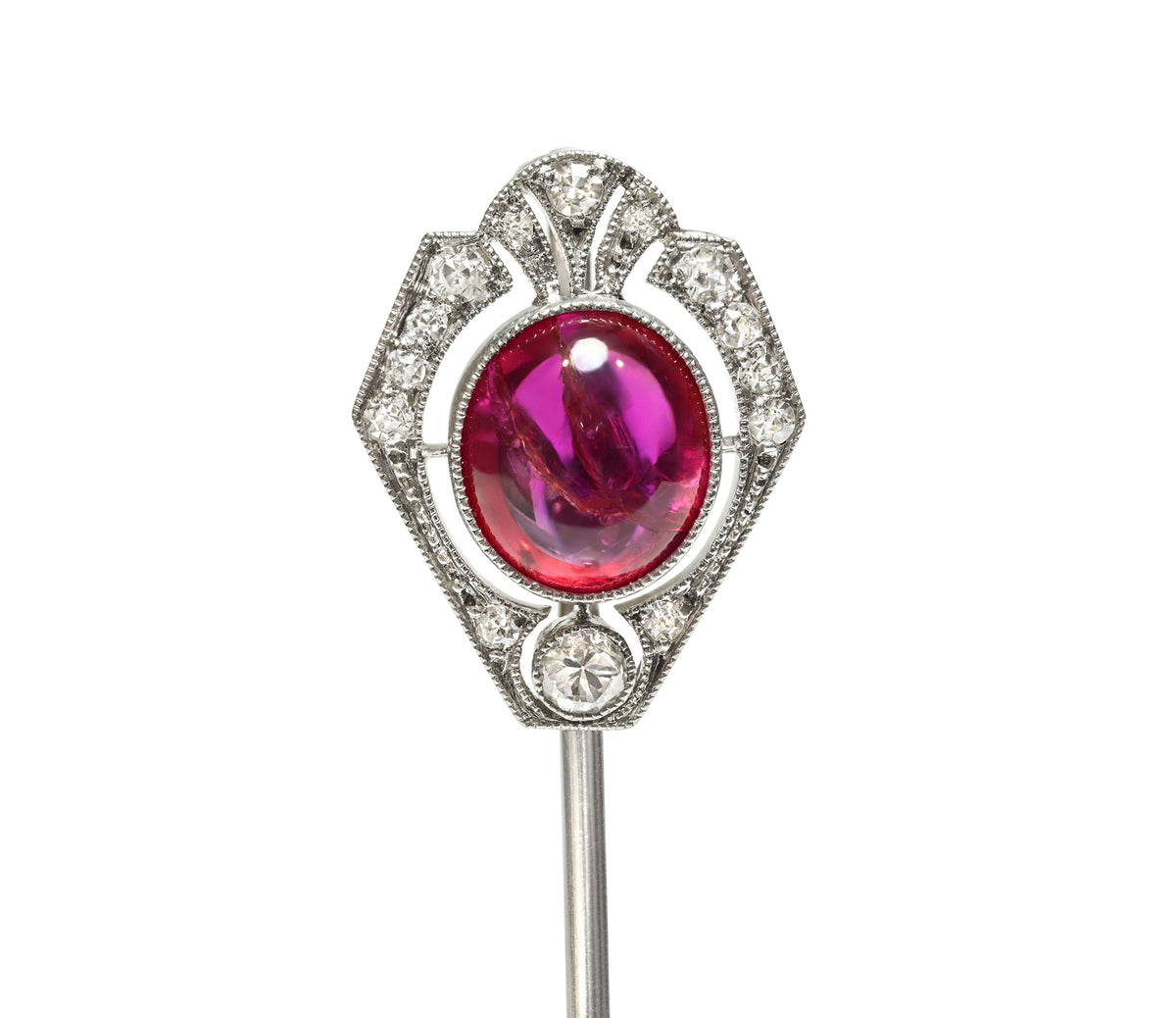 Edwardian No Heat Burma Ruby Diamond Platinum Stick Pin
