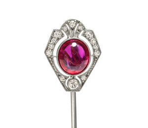Edwardian Natural No Heat Burma Ruby Diamond Platinum Stick Pin