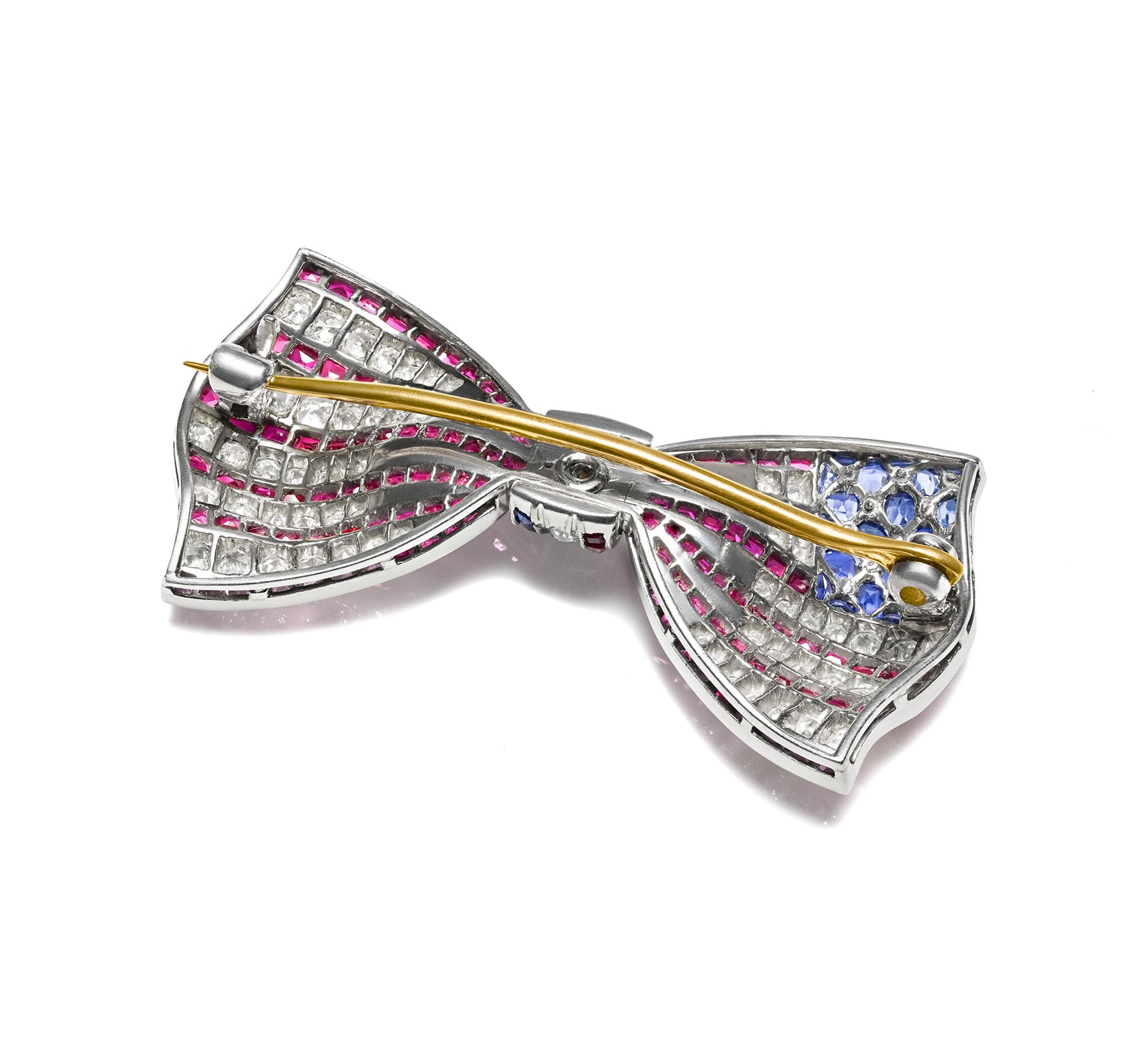 Antique Edwardian Ruby Sapphire Diamond American Flag Brooch Gold Platinum