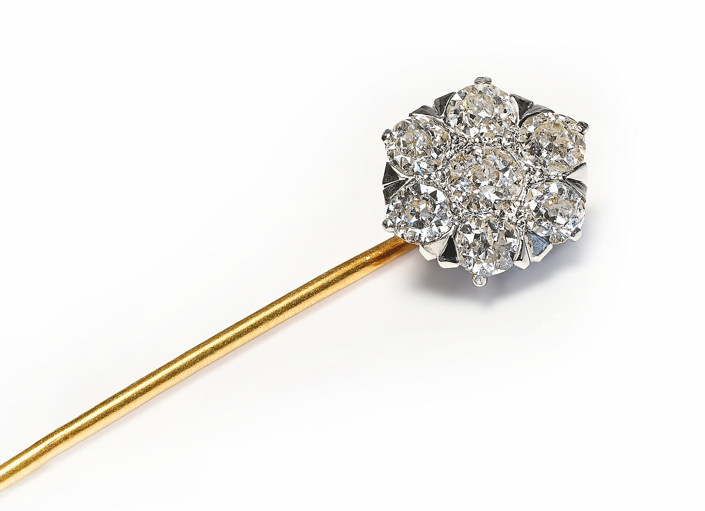 Antique Edwardian Gold Diamond Cluster Stick Pin
