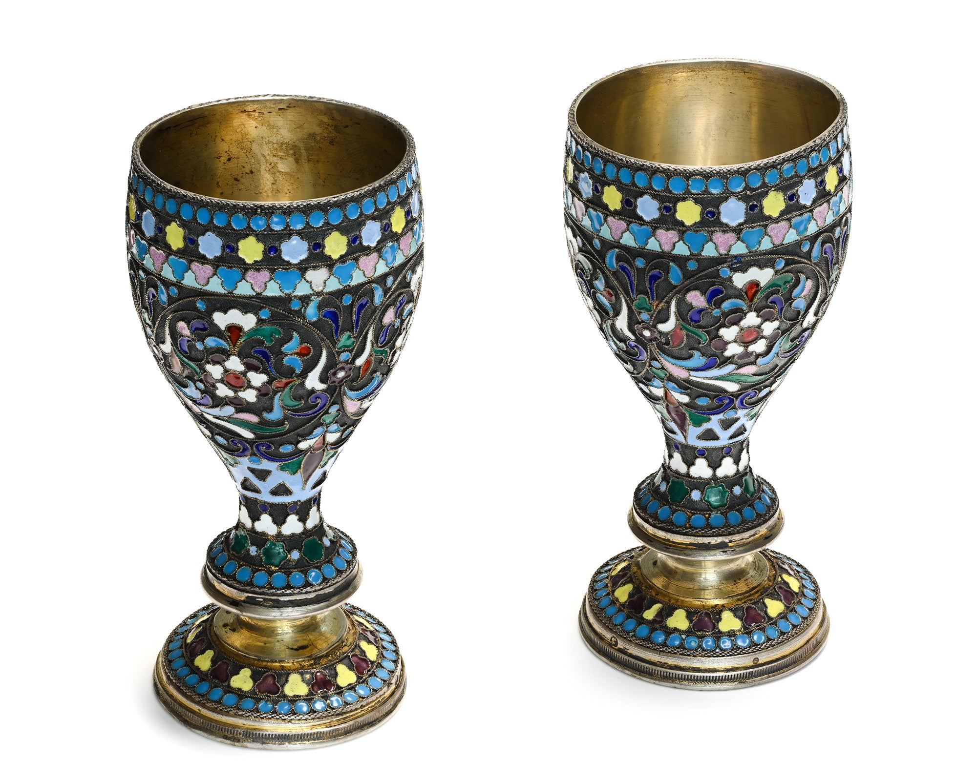 Egor Samoshin Silver-Gilt Cloisonné Enamel Goblets Antique 