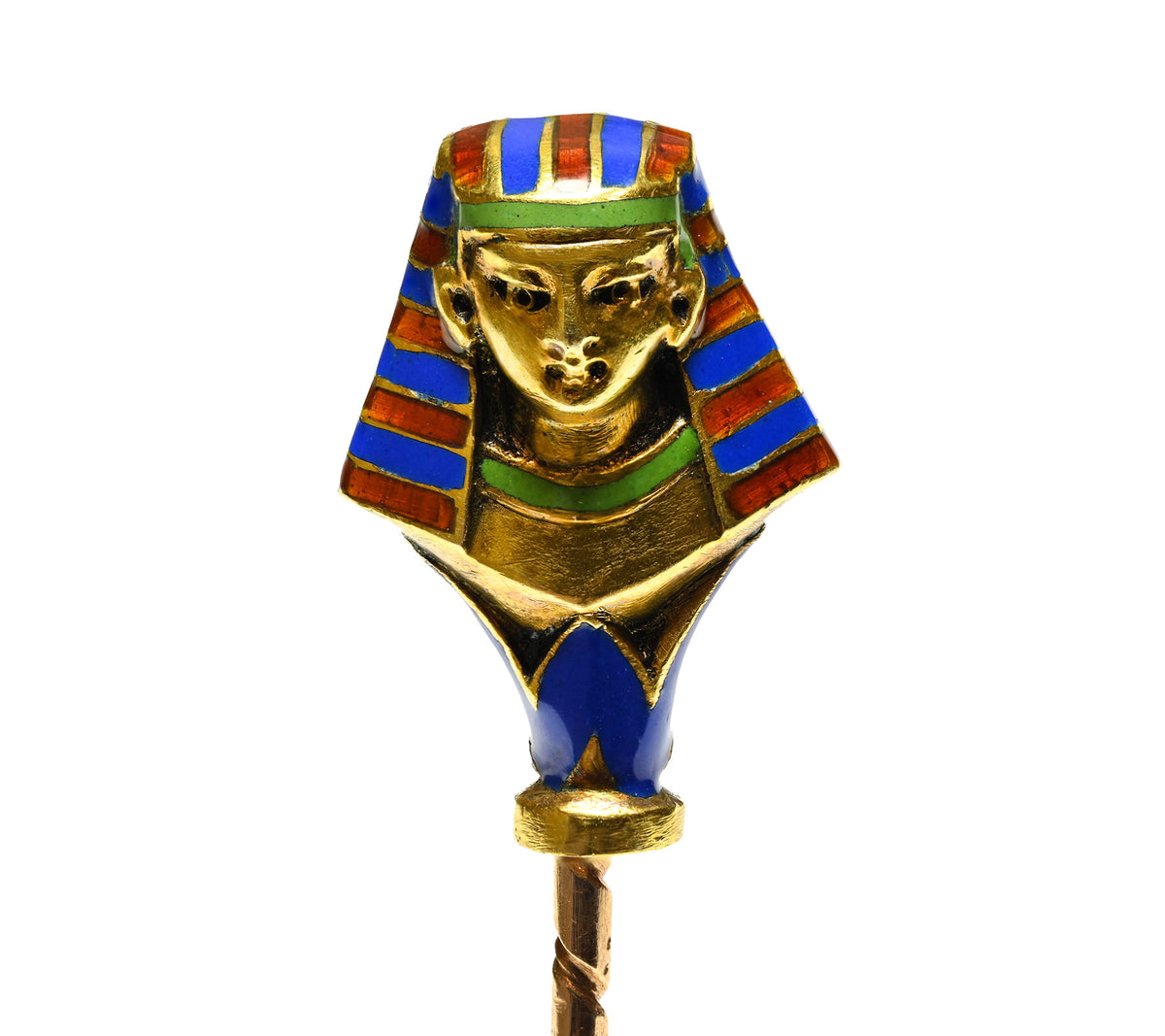 Egyptian Revival Gold and Enamel Pharaoh Stick Pin