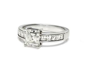 Engagement Ring with 1.09ct Natural Emerald-Cut Diamond in Platinum