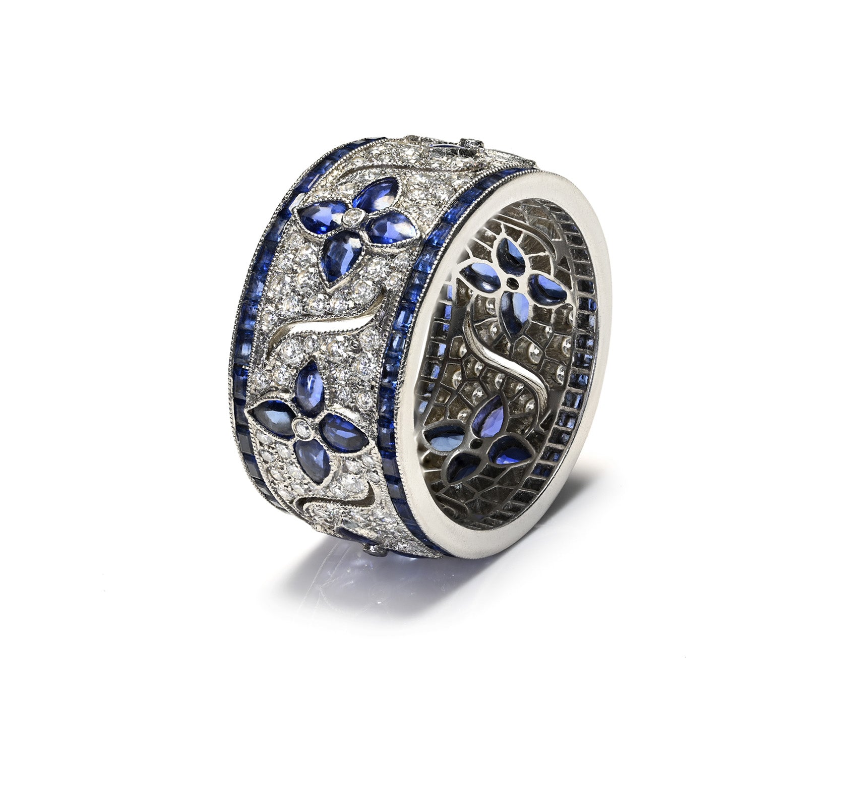 Eternity Band Ring Platinum Sapphires Diamonds Vintage Art Deco 