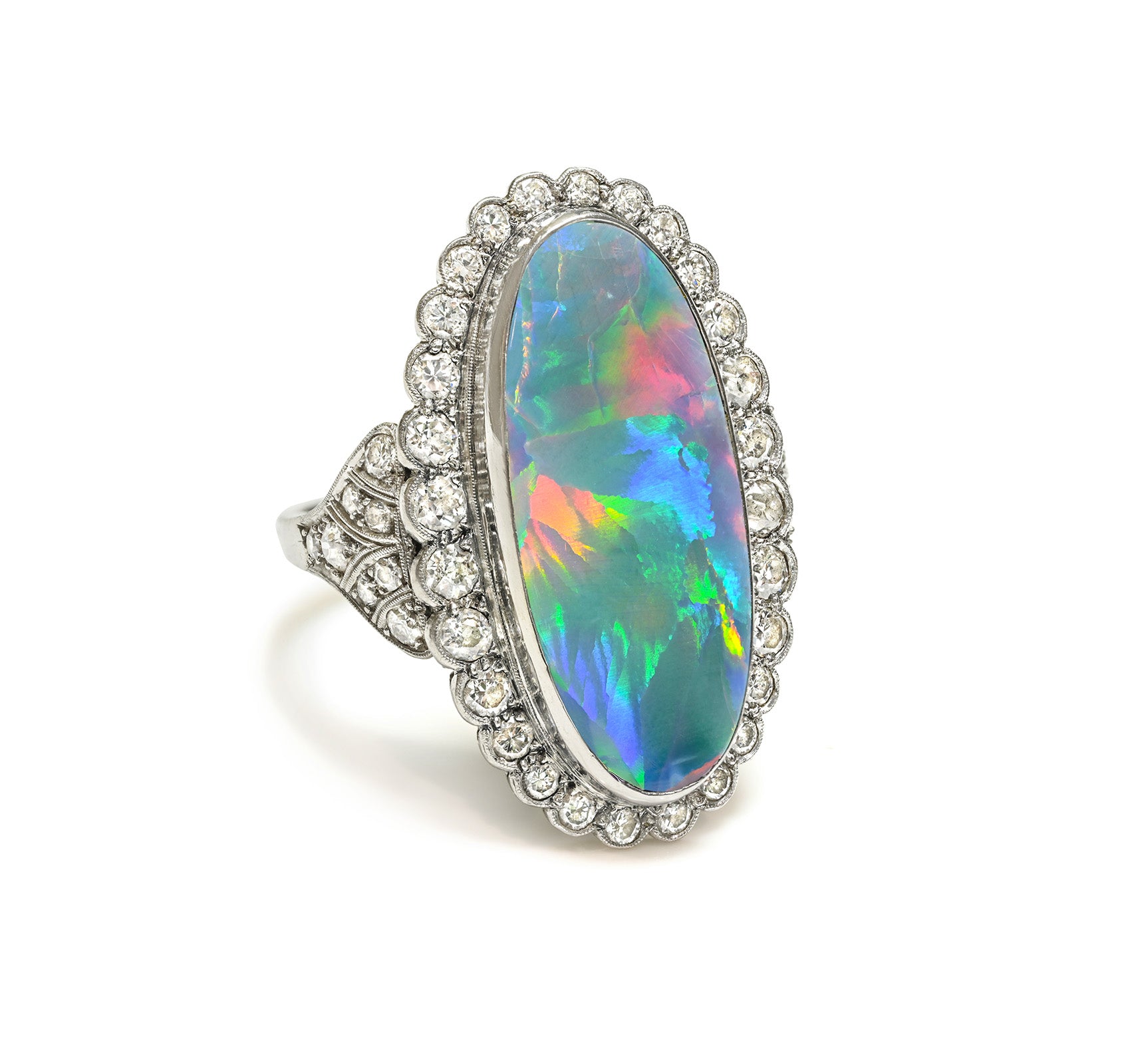Black Opal Diamond Platinum Ring Vintage