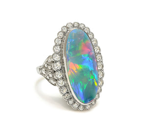 Black Opal GIA 7 Carat Diamond Ring in Platinum Art Deco