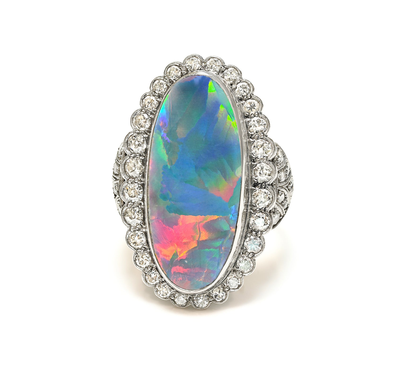 Black Opal Diamond Platinum Ring - Vintage