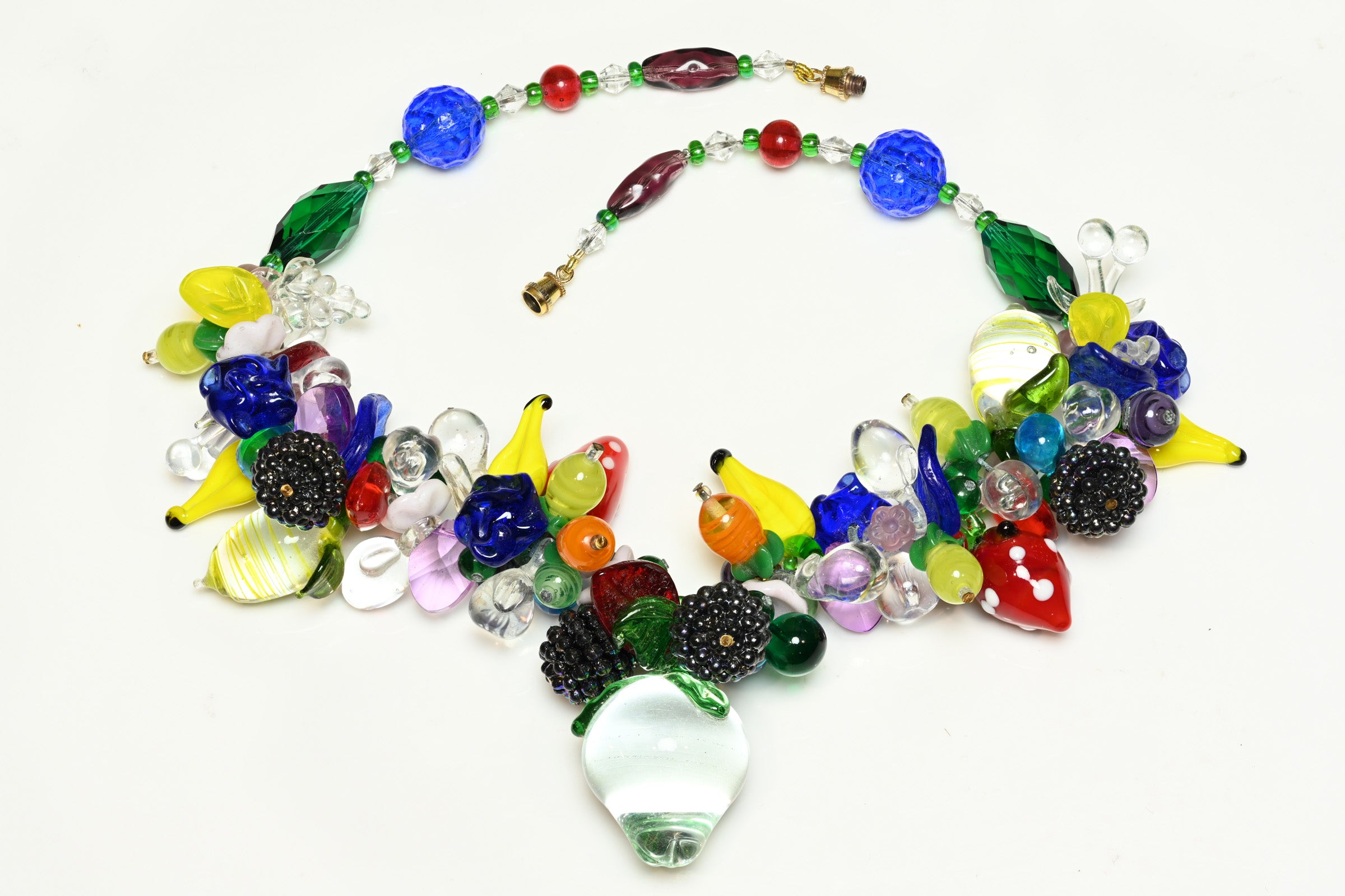 Extraordinary 1940's Tutti Frutti Glass Charm Necklace