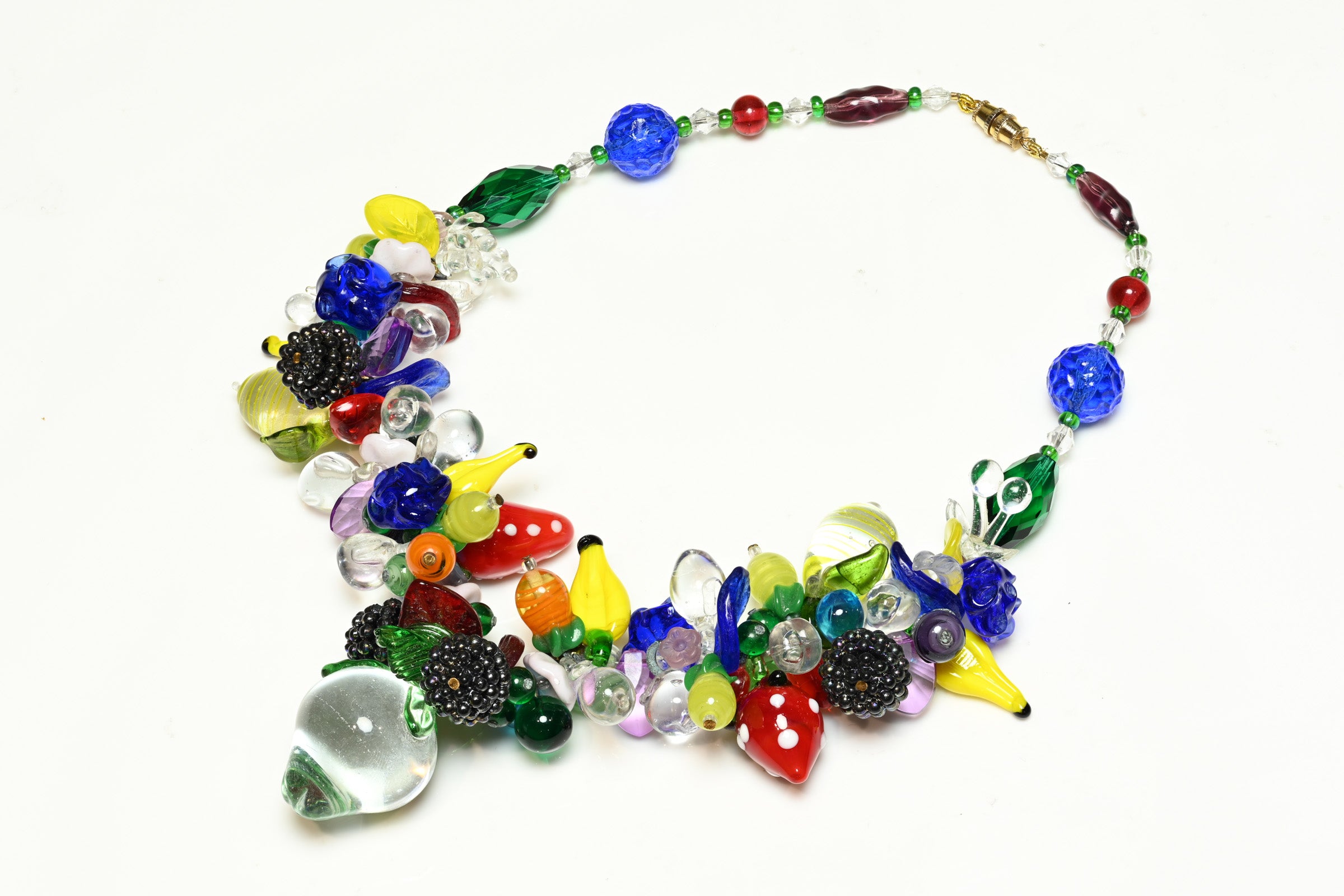 Extraordinary 1940's Tutti Frutti Glass Charm Necklace 1