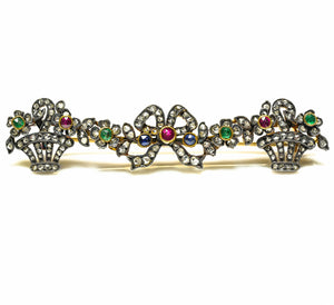 Fabergé Antique Diamond Gemstone Basket Bow Brooch August Holmstrom