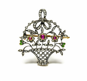 Fabergé Antique Ruby Diamond Demantoid Basket Brooch August Holmstrom