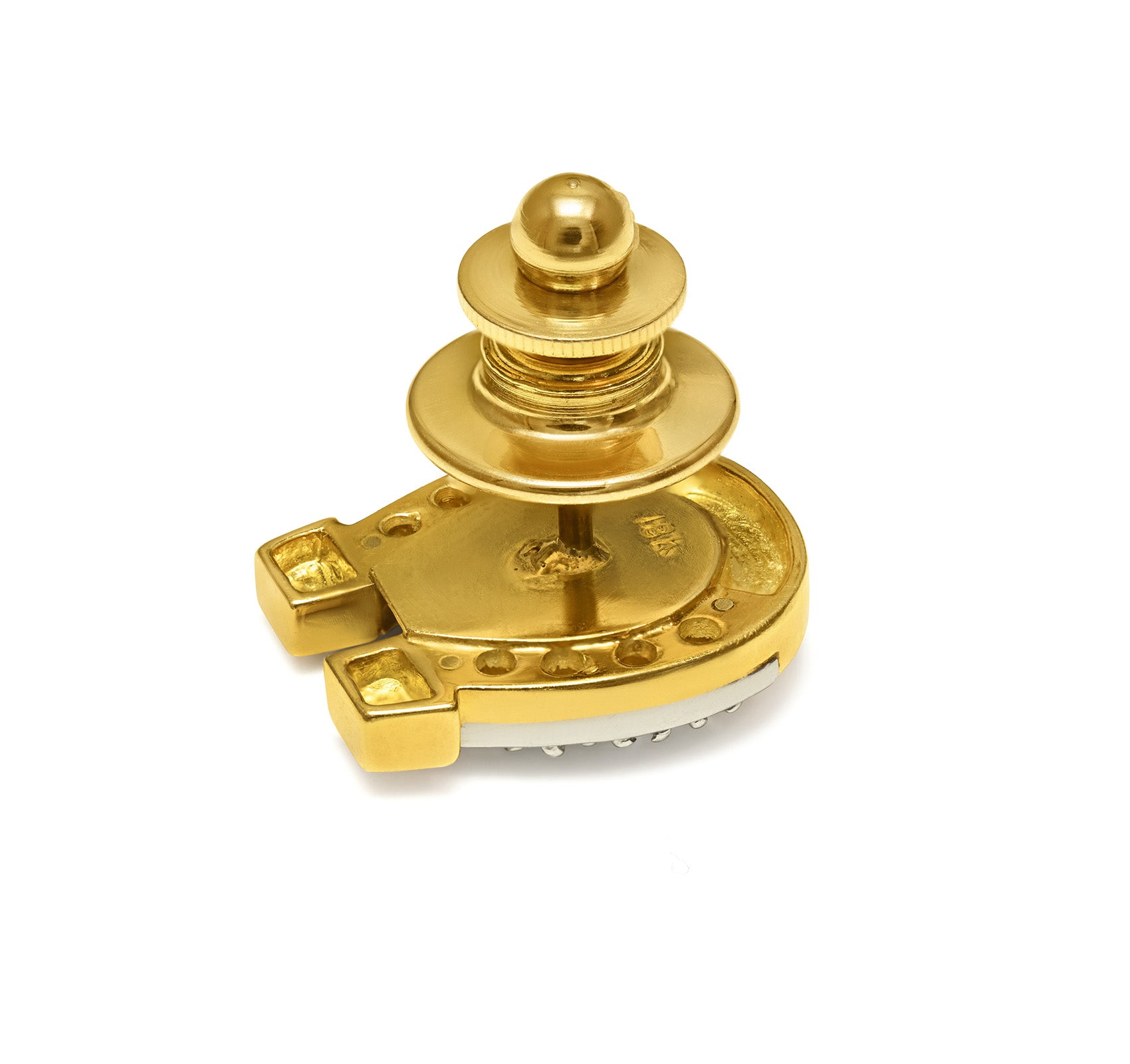 Fine Fancy-Cut Diamond Horse Head 18K Gold Horseshoe Tie Tack