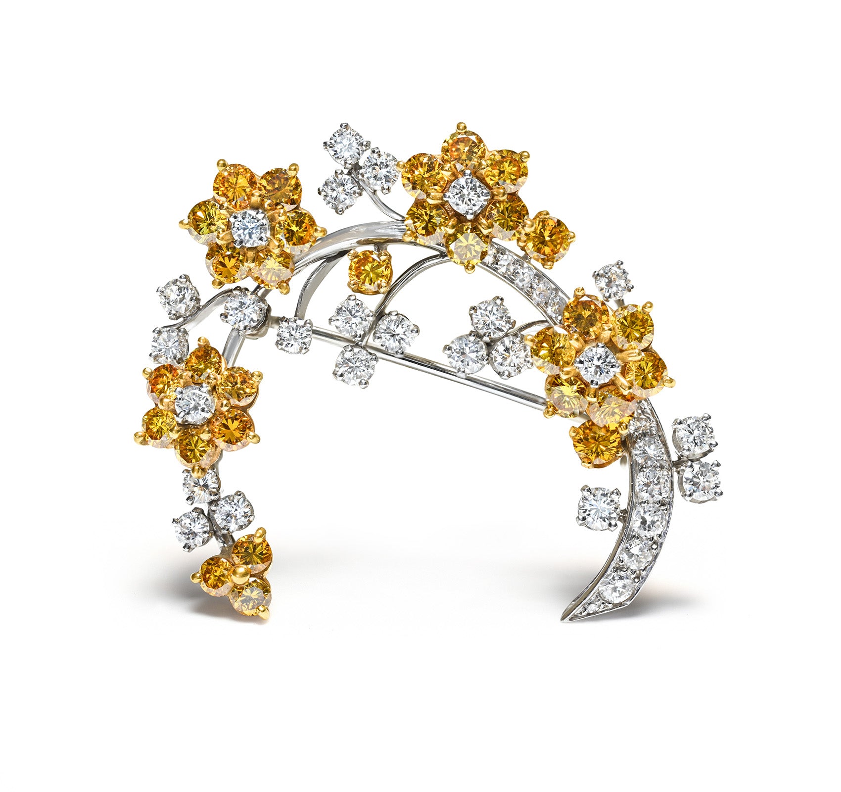 Natural Fancy Color Diamond En Tremblant Brooch