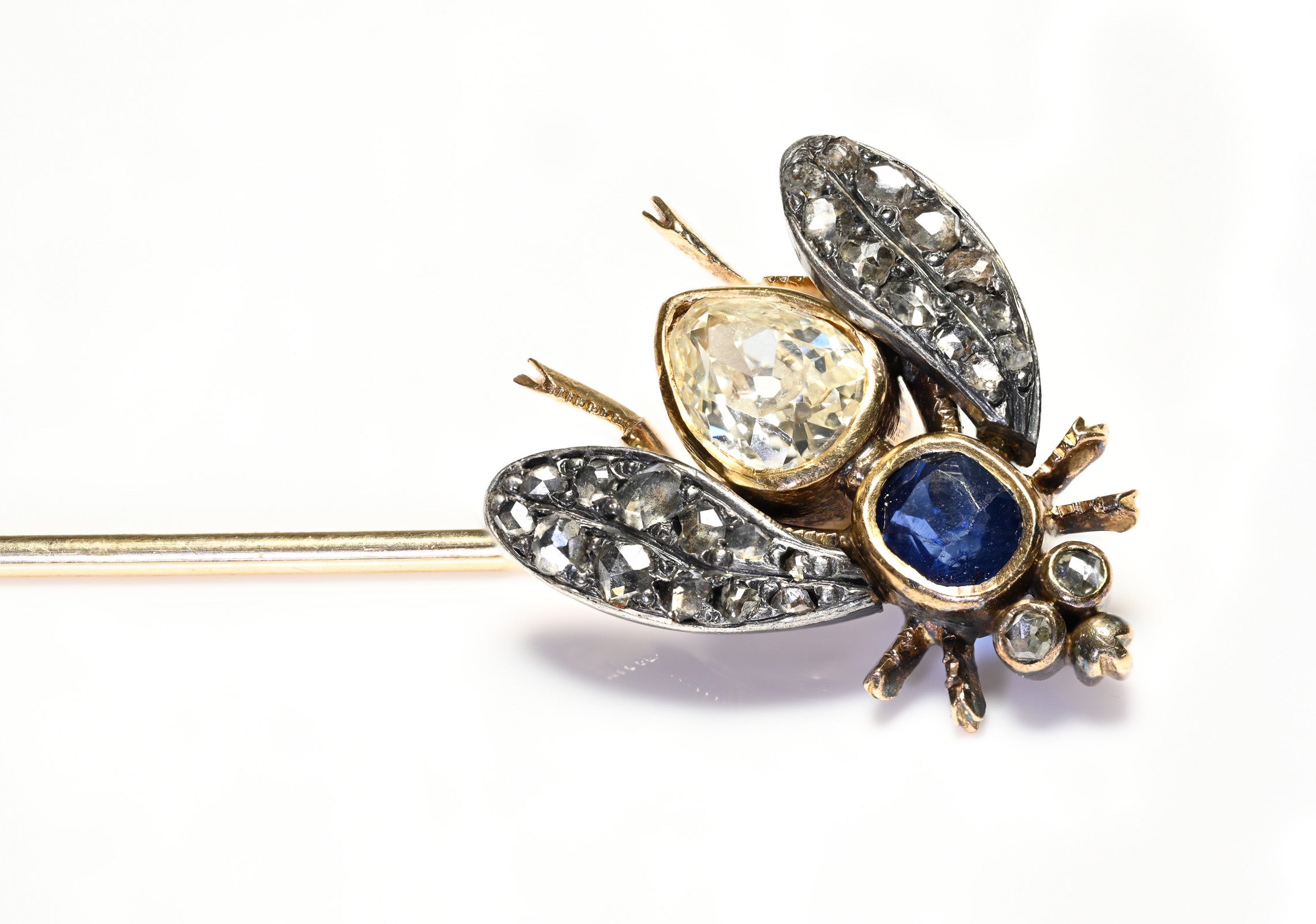 Antique Gold Diamond Sapphire Gold Fly Stick Pin