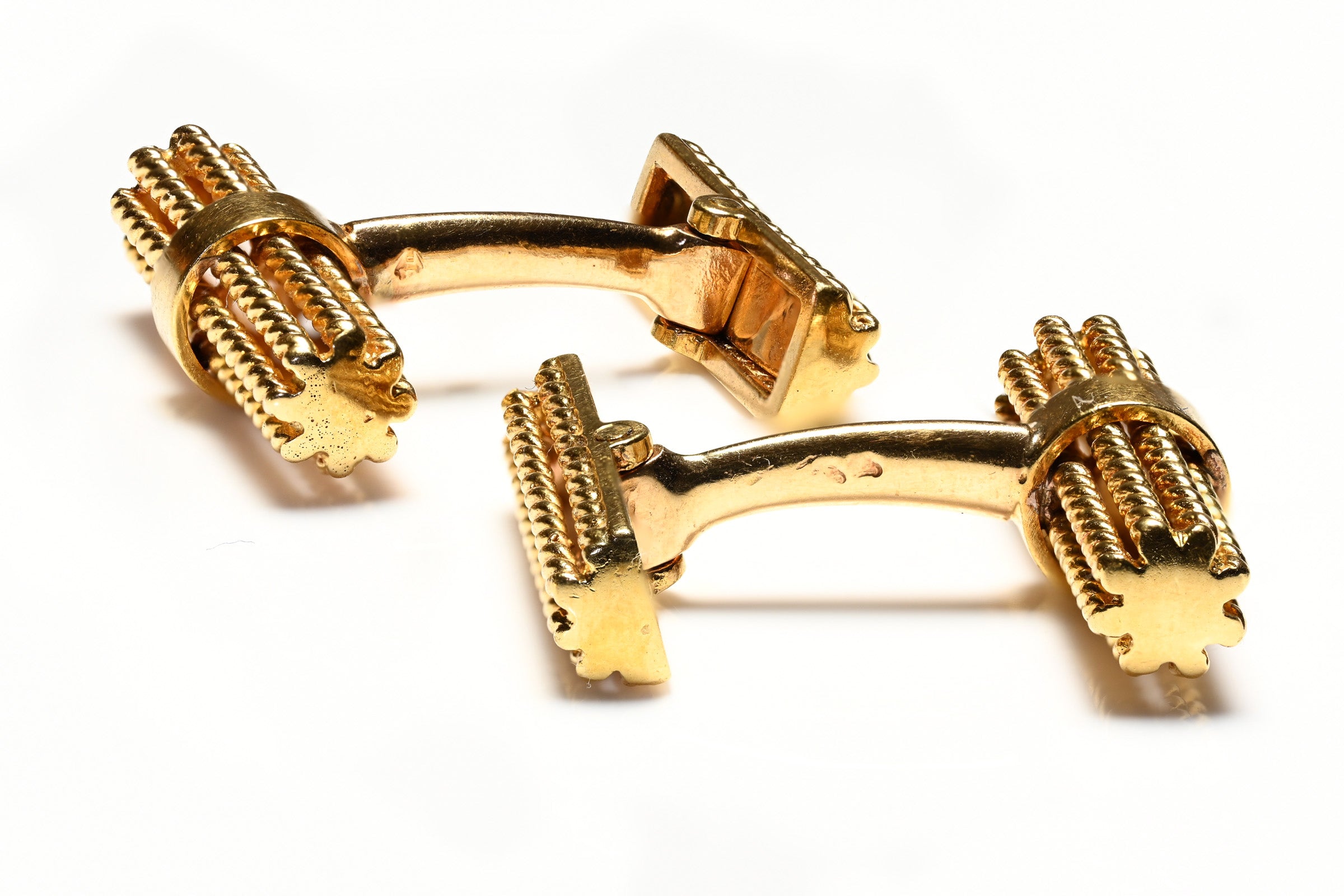 French 18K Yellow Gold Baton Wire Cufflinks vintage