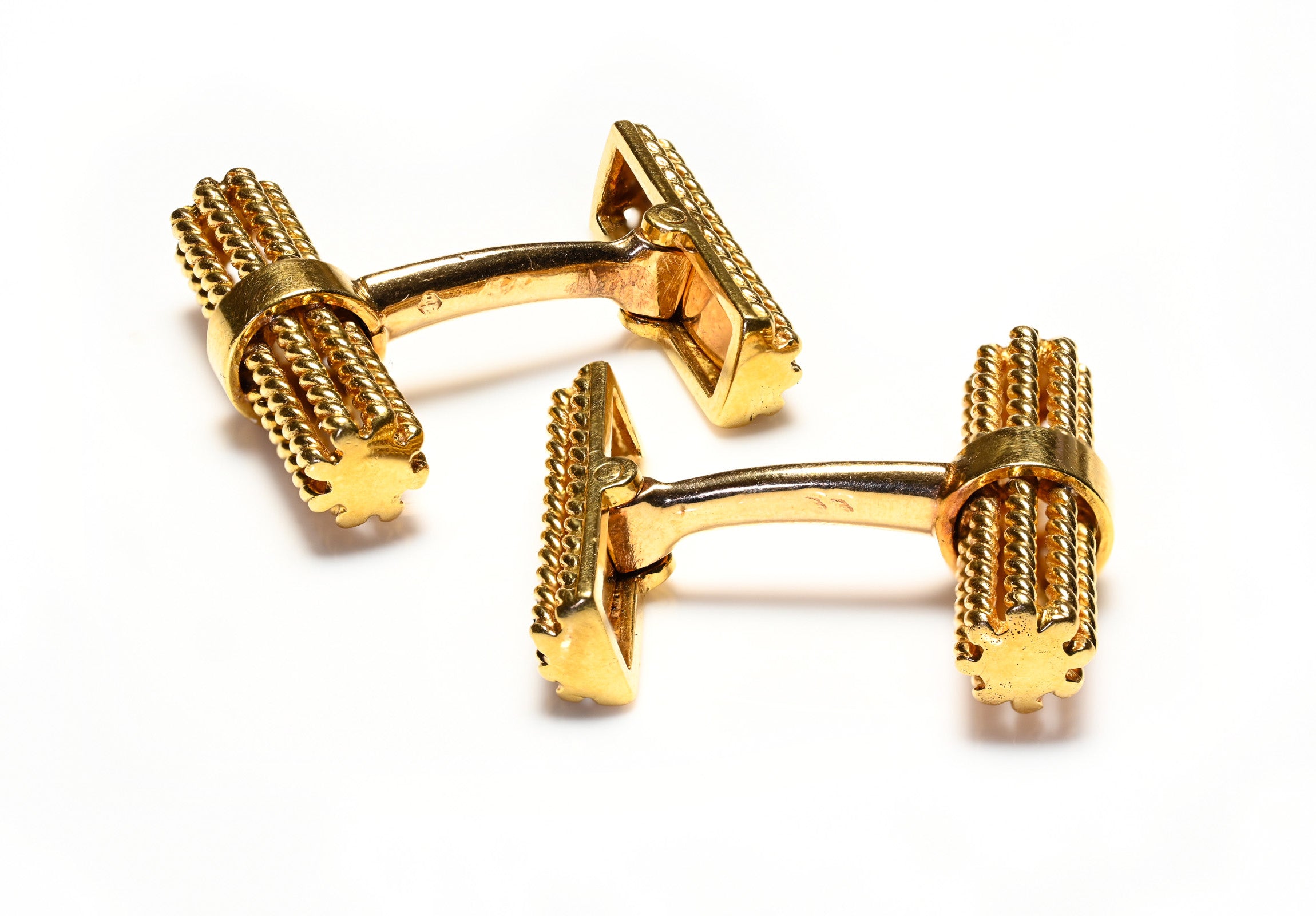 French 18K Yellow Gold Baton Wire Cufflinks