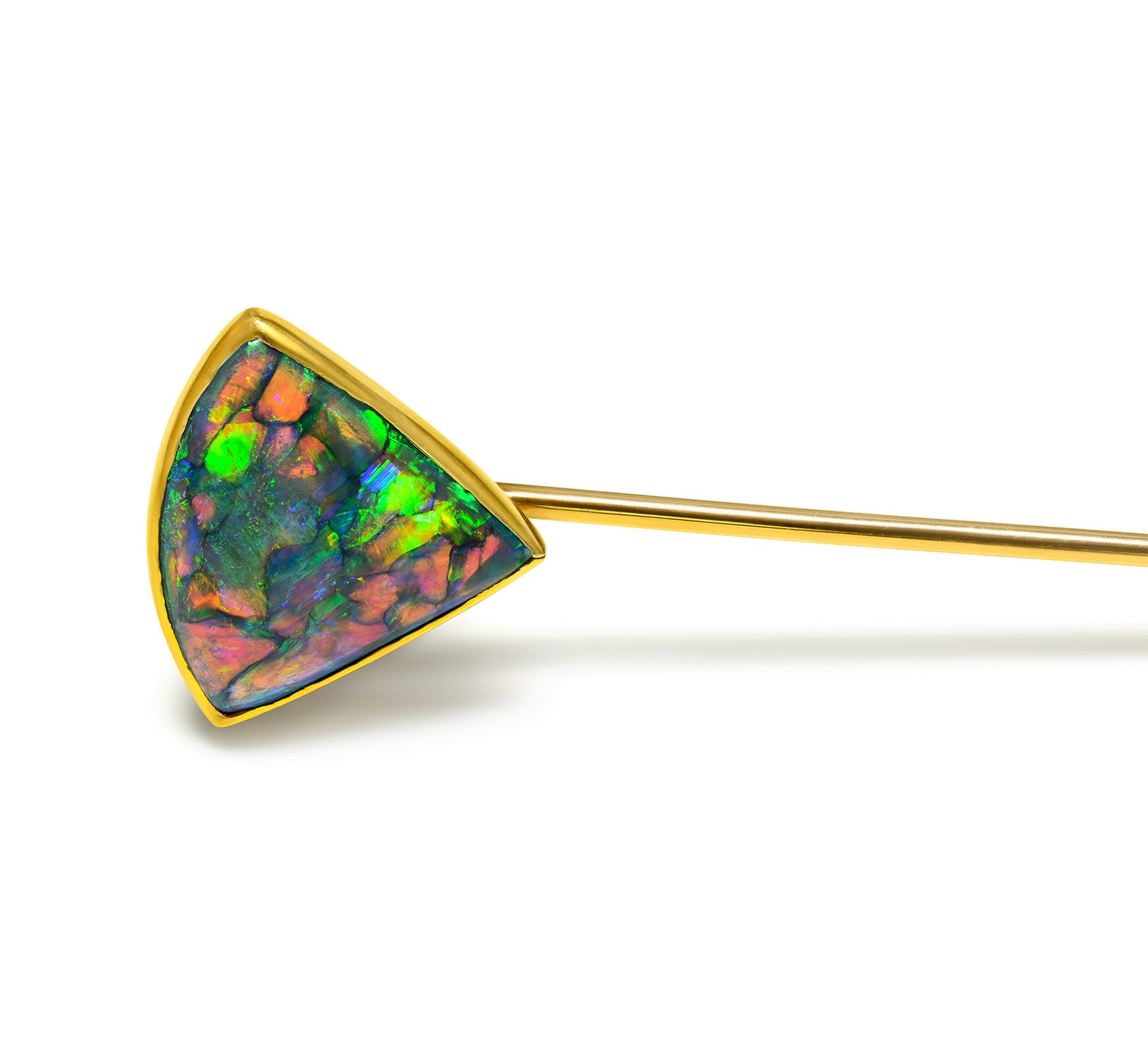 Art Nouveau  Gattle & Co. Natural Black Opal 18K Gold Stick Pin