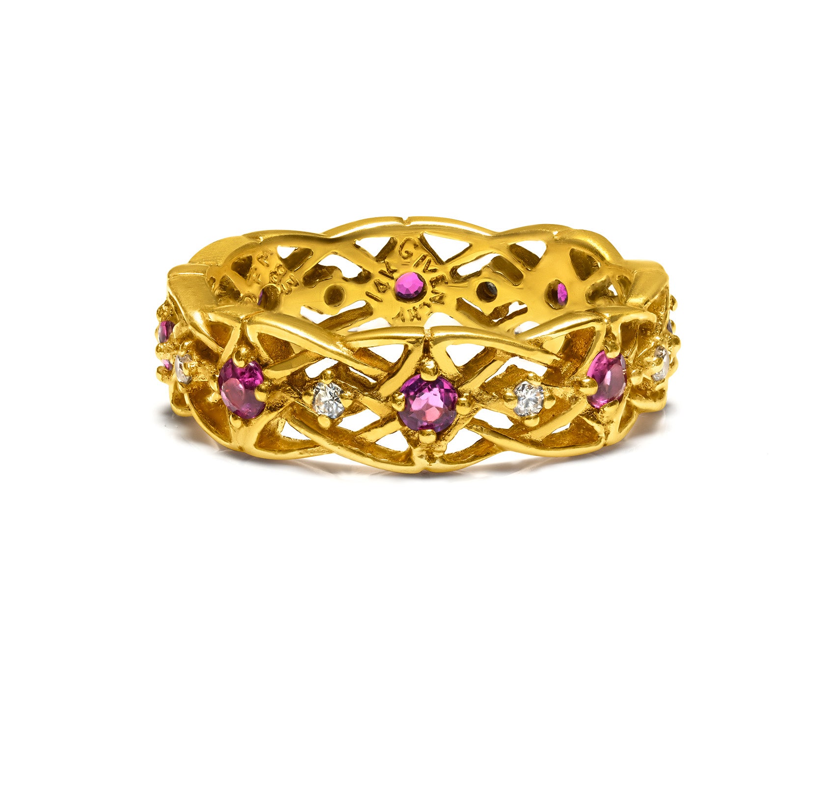 Givenchy Gold Ruby Diamond Ring Band 