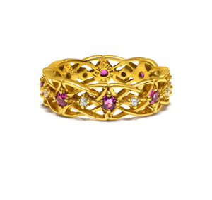 Givenchy 14K Gold Ruby and Diamond Openwork Band Ring