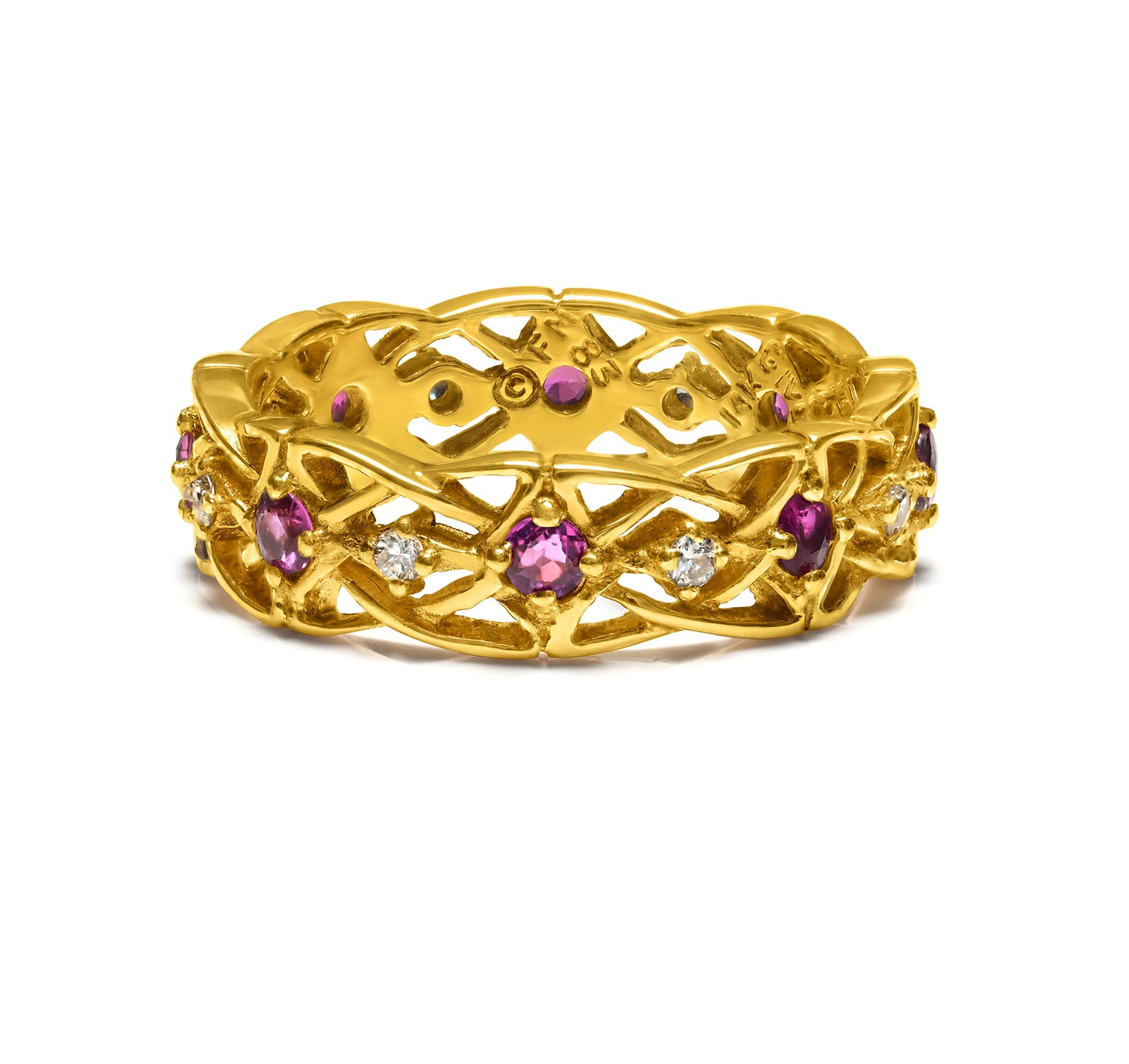 Givenchy 14K Gold Ruby Diamond Openwork Band Ring