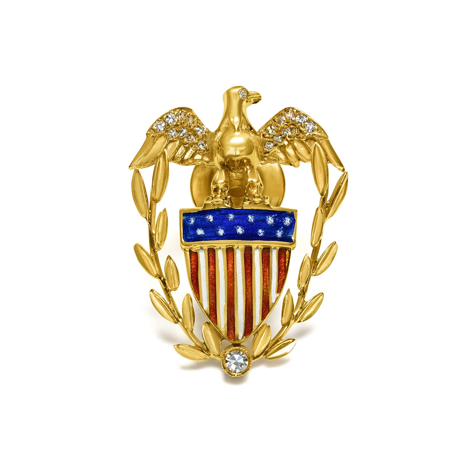 Patriotic Gold Diamond Enamel American Flag Eagle Lapel Pin