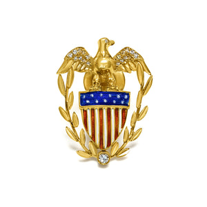 Gold Diamond Enamel American Flag Eagle Lapel Pin