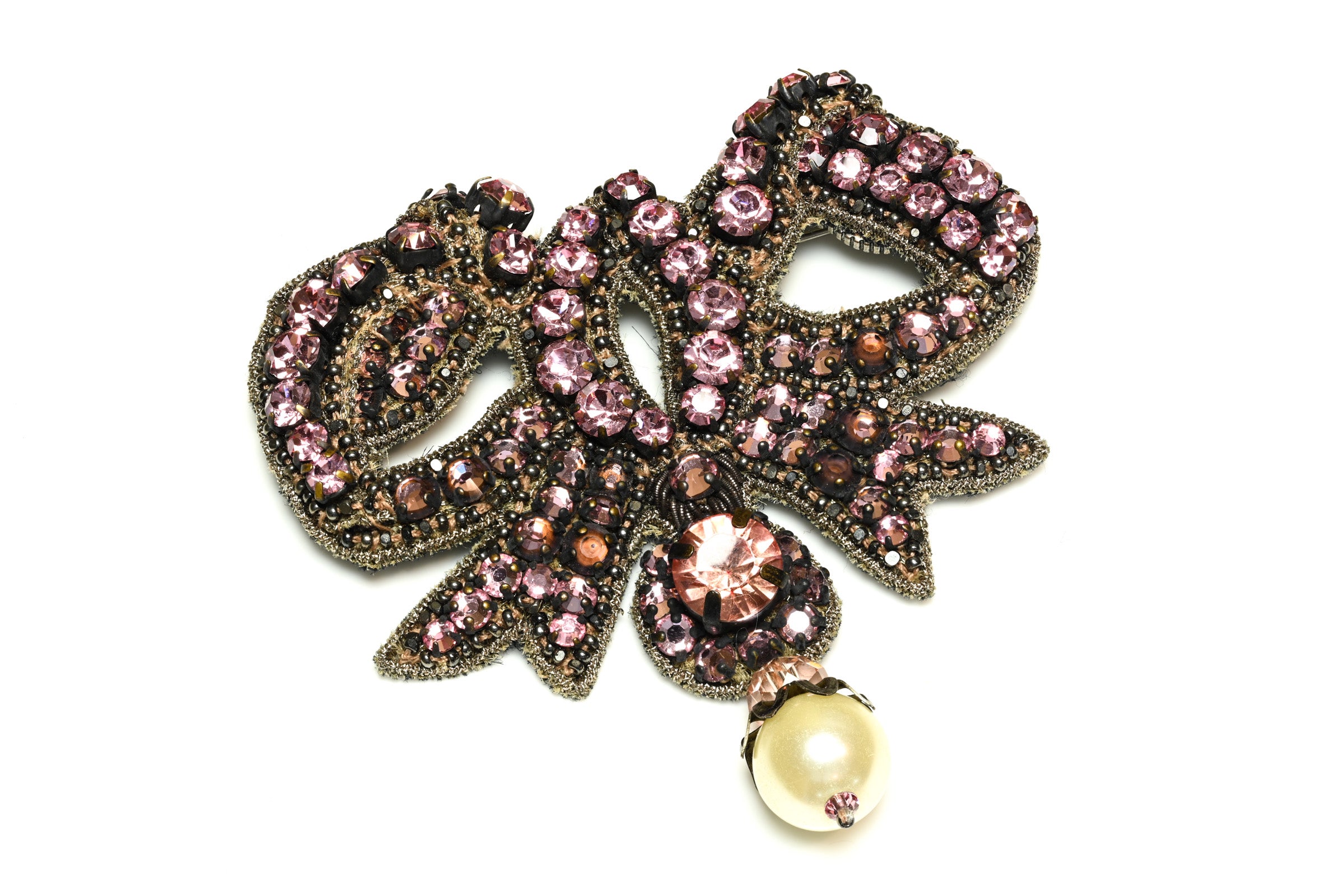 Gucci Pink Crystal Pearl Large Bow Brooch 1