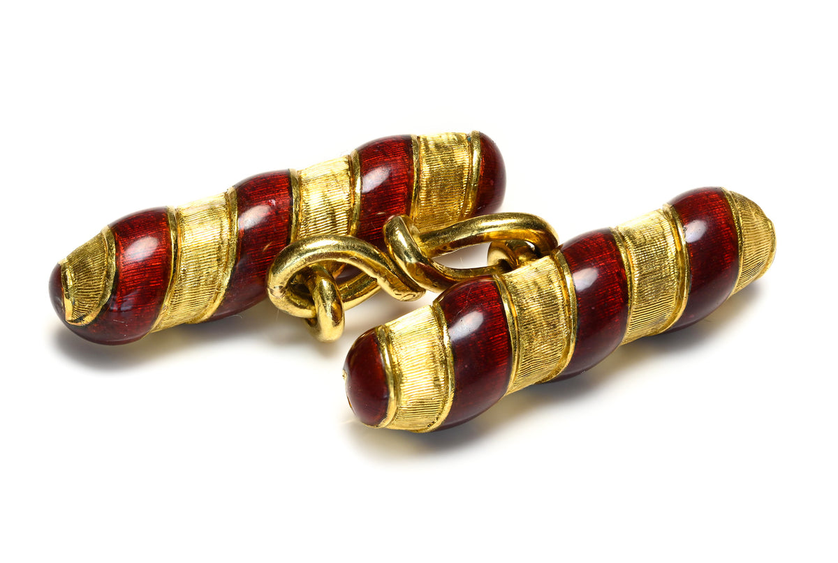 Gucci Red Enamel and 18K Gold Bar Cufflink