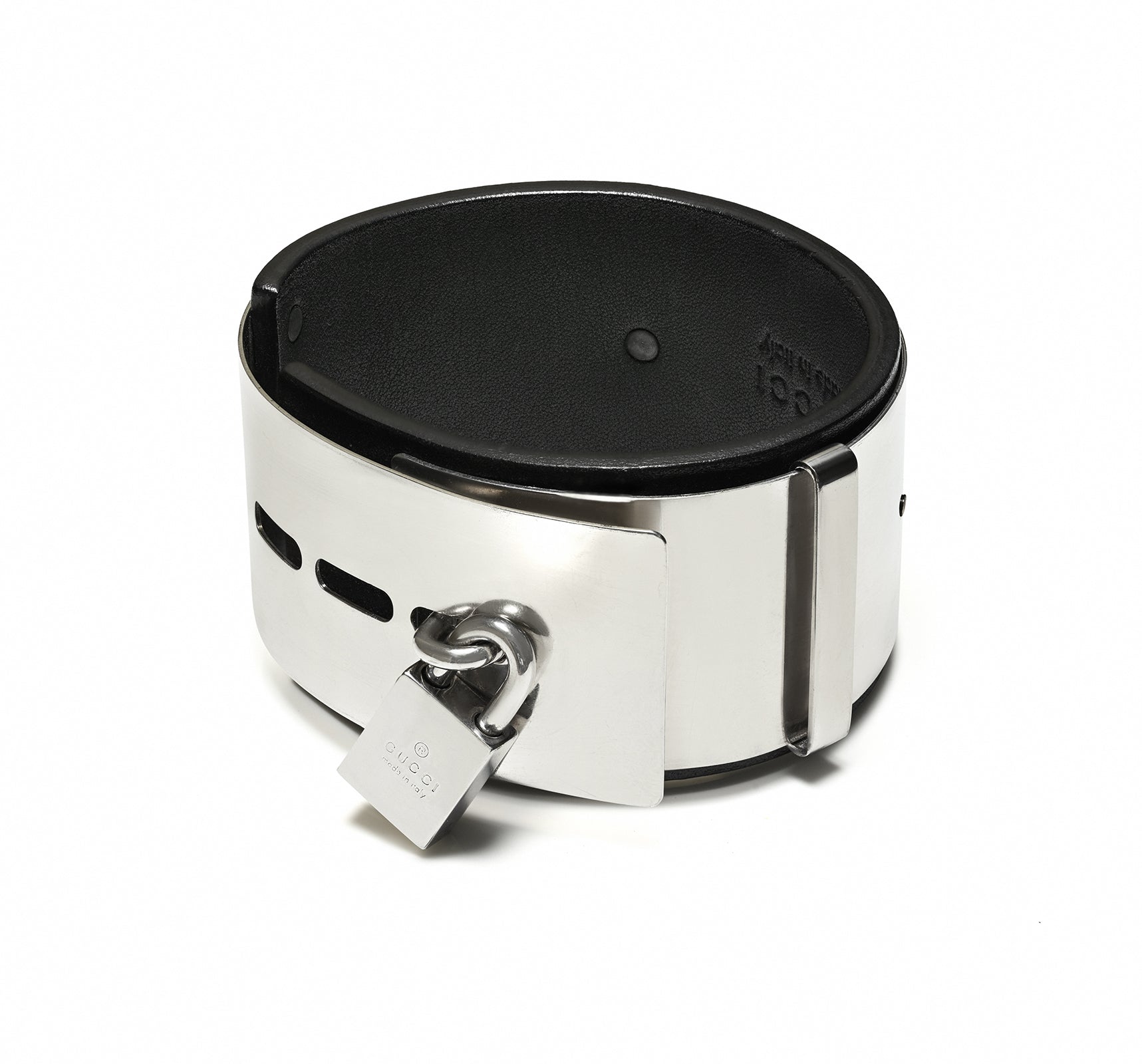 Gucci by Tom Ford Sterling Silver & Leather Padlock Bangle Bracelet