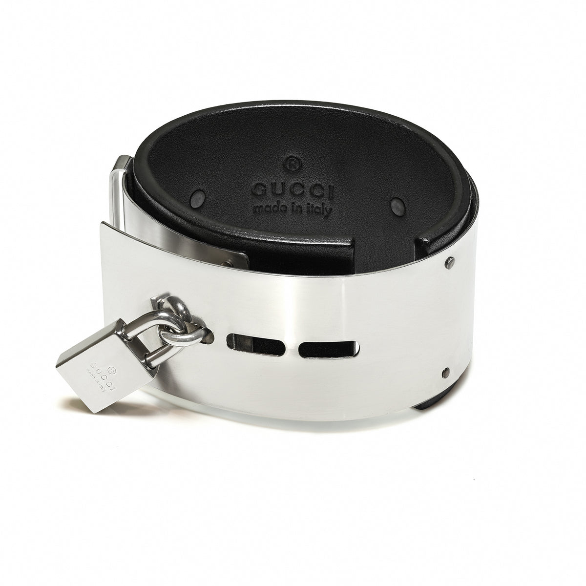 Gucci by Tom Ford Sterling Silver & Leather Padlock Bangle Bracelet