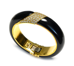 Hammerman Brothers 18K Yellow Gold Diamond Onyx Bangle Bracelet