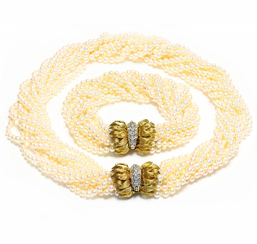 Hammerman Brothers 18K Gold Diamond Pearl Necklace Bracelet