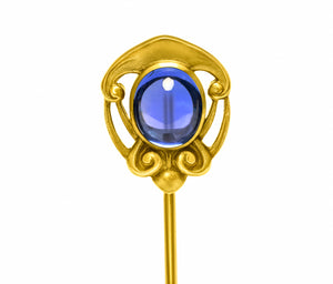 Hans Brassler Art Nouveau Gold Sapphire Stick Pin