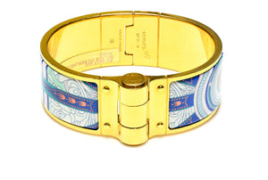 Hermes Paris Balade en Berline Blue Pink Enamel Hinged Bangle Bracelet