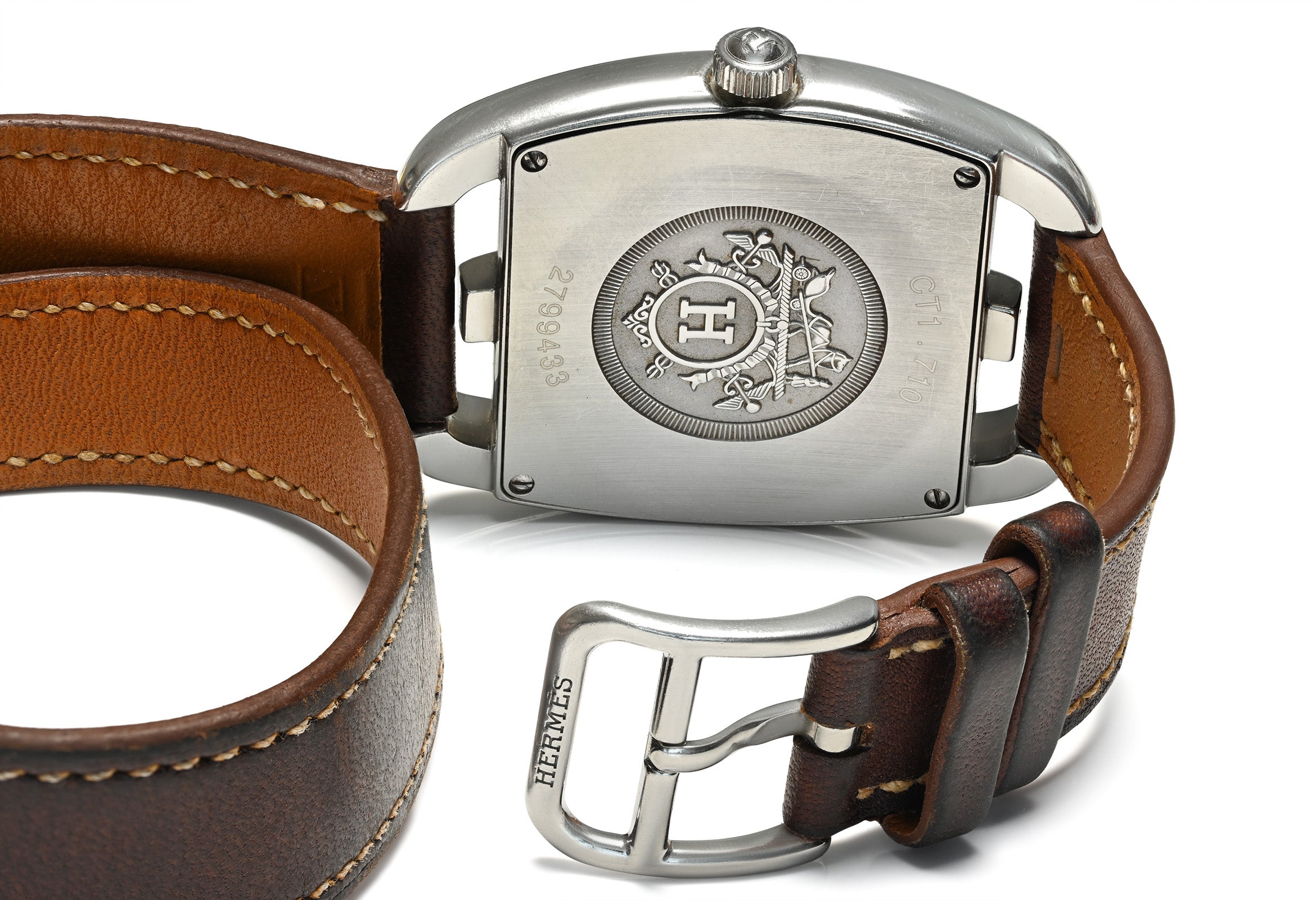 Hermès Cape Cod Tonneau Quartz Watch Double Tour Strap Serial Number 